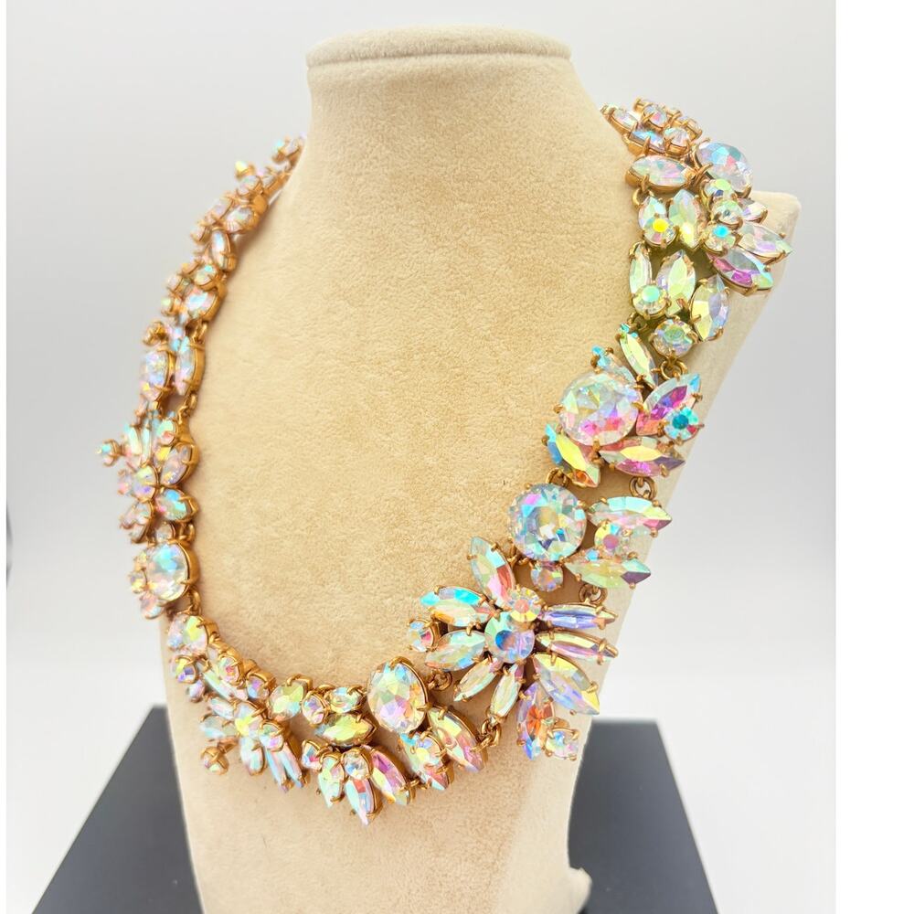 J.Crew Aurora Borealis Crystal Cluster Statement Necklace Gold Tone - Picture 3 of 10